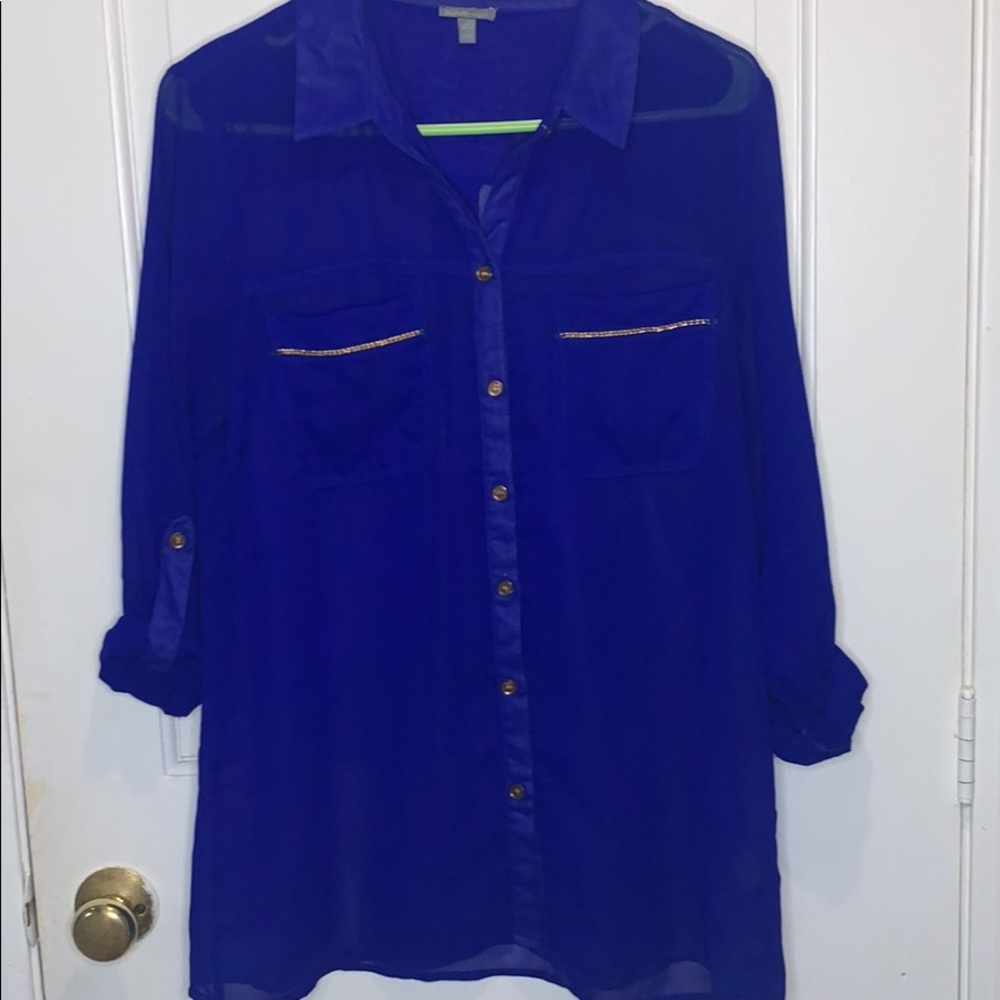 Cobalt blue see through blouse